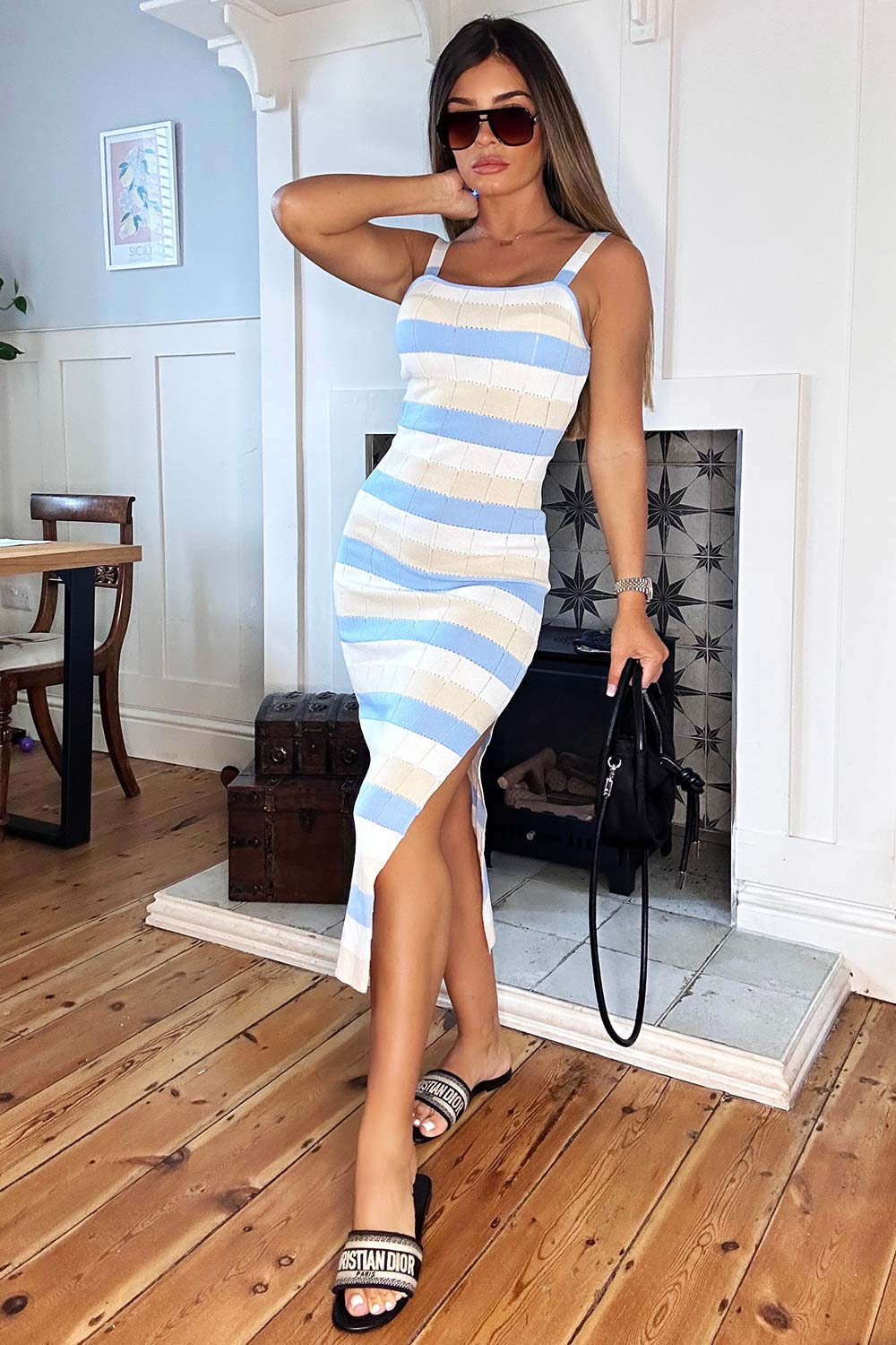 ribbed striped midi dress zara