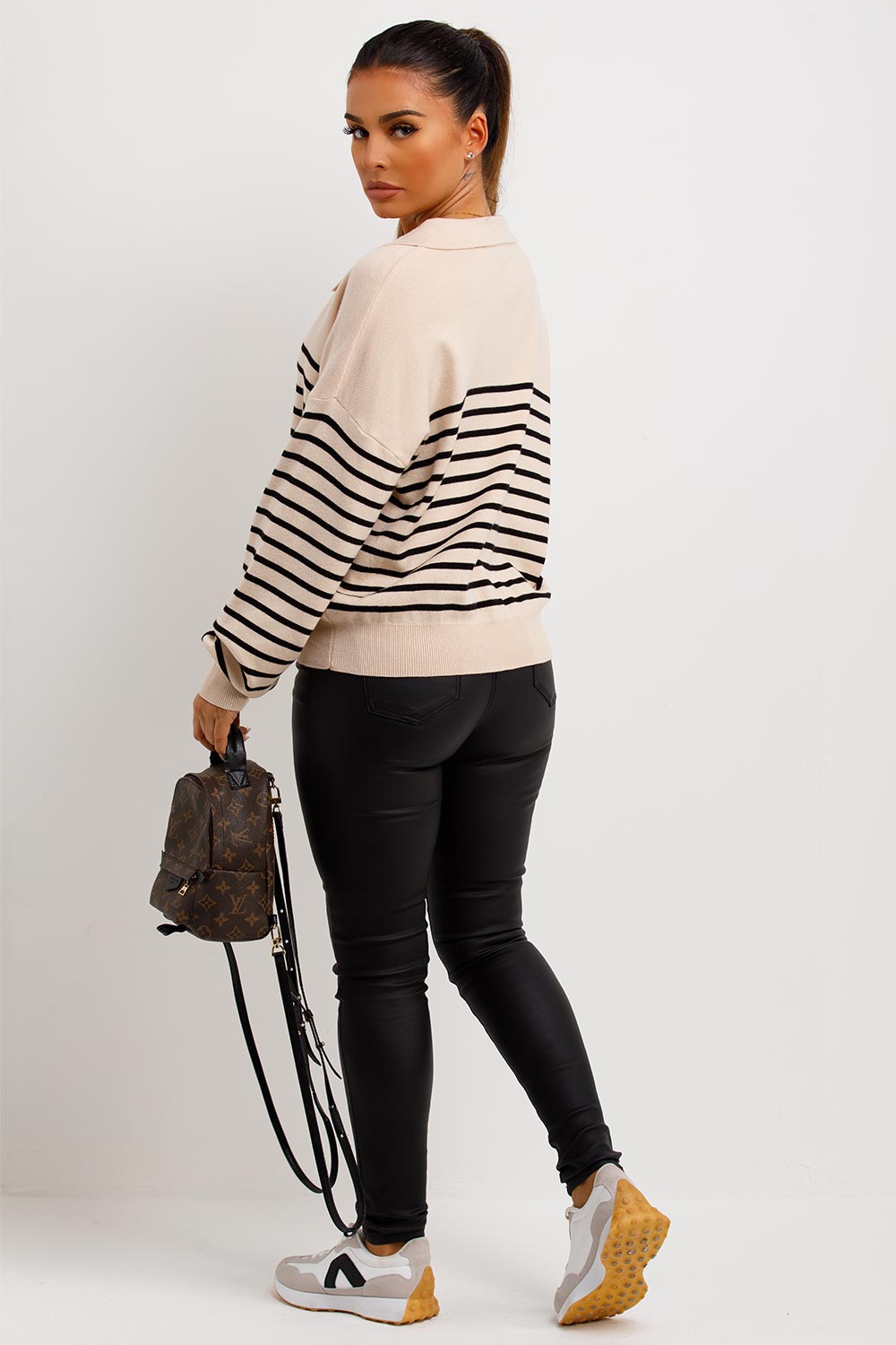 womens striped collar jumper