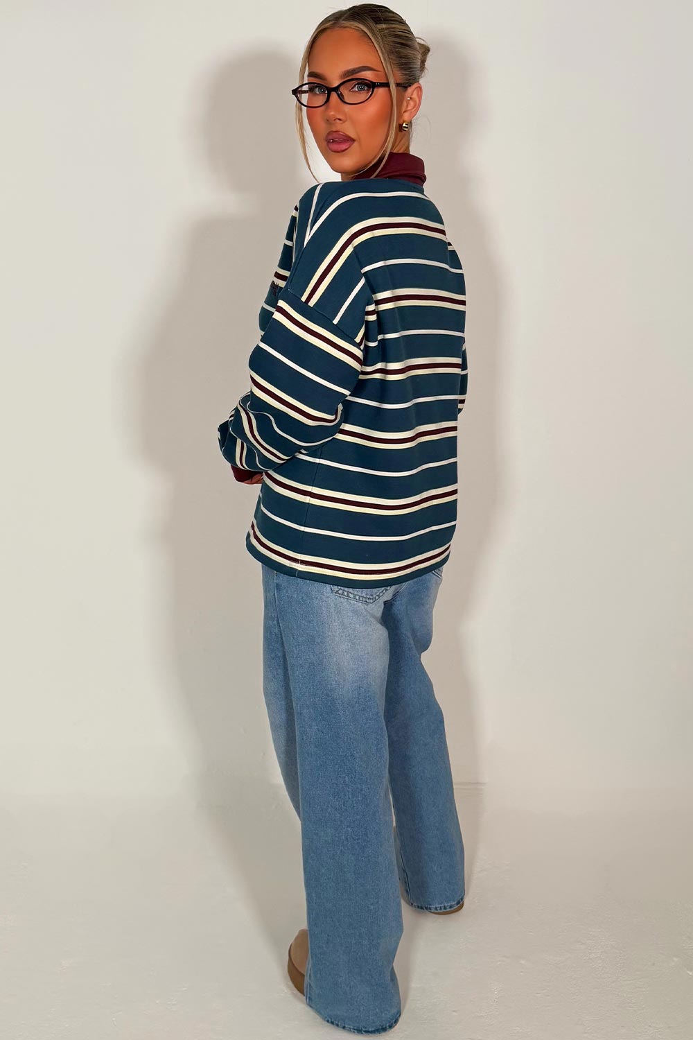 striped collared jumper sweatshirt long sleeve