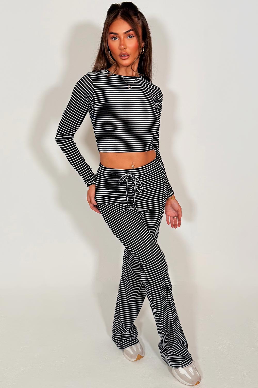womens black striped lounge set styledup