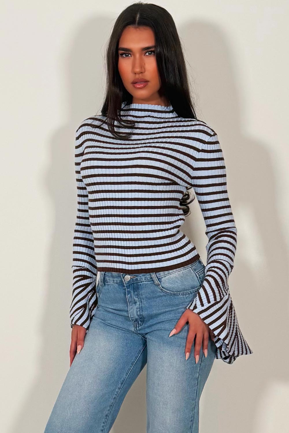 zara womens long sleeve ribbed striped top