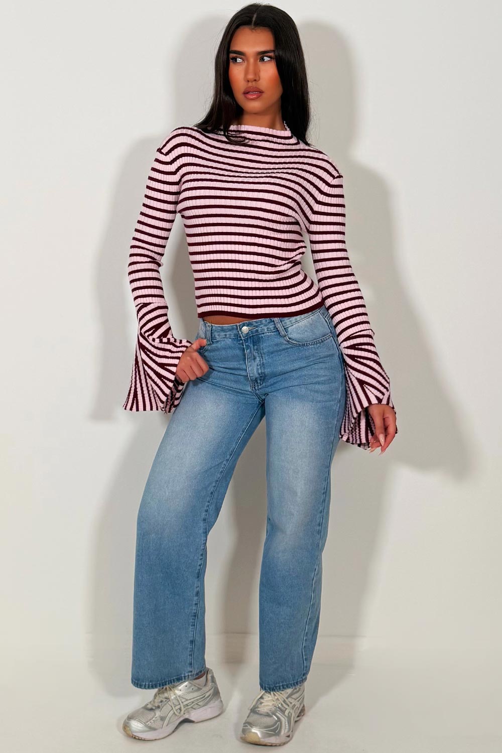 zara womens long sleeve ribbed striped top