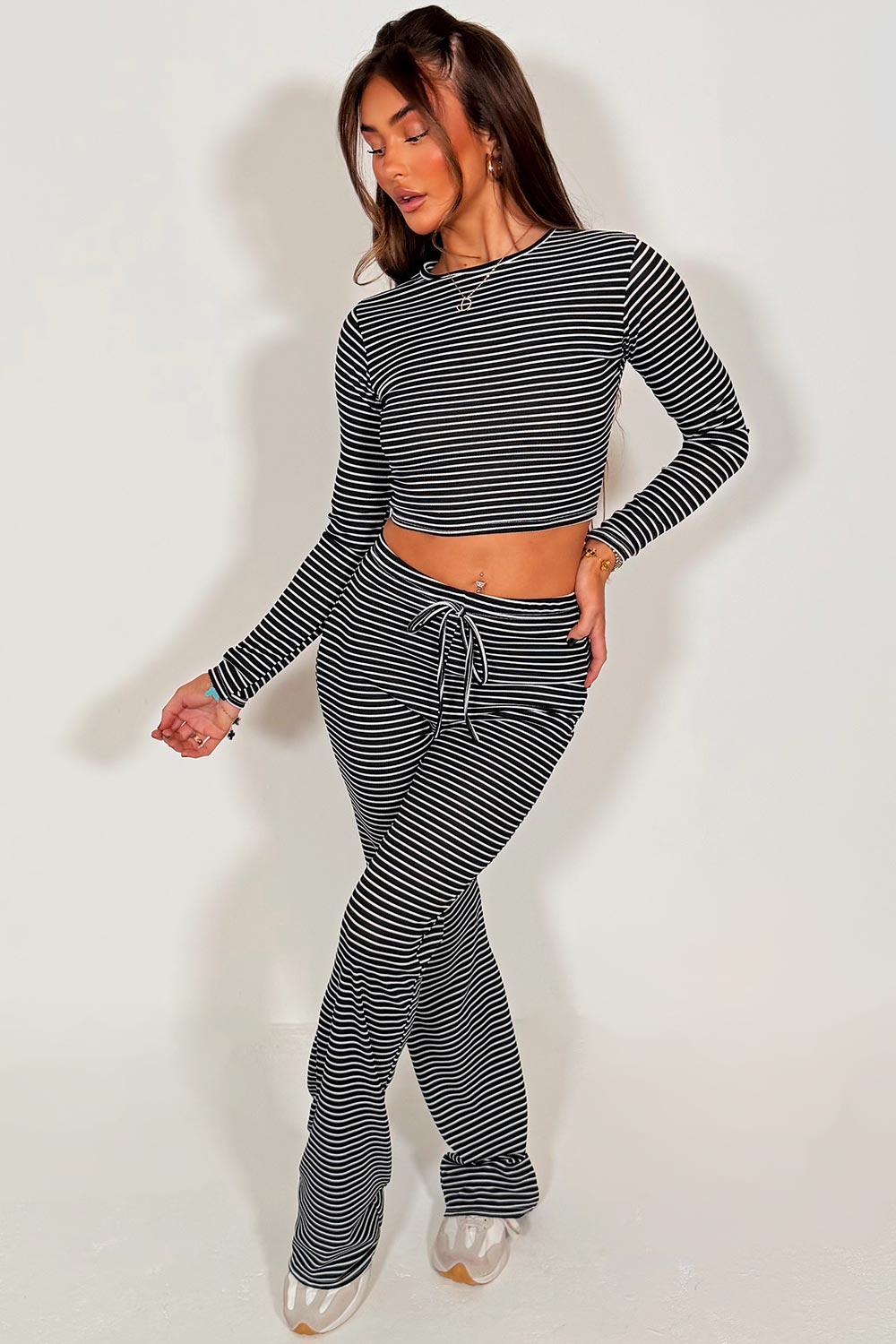 Striped Lounge Set Co Ord Black