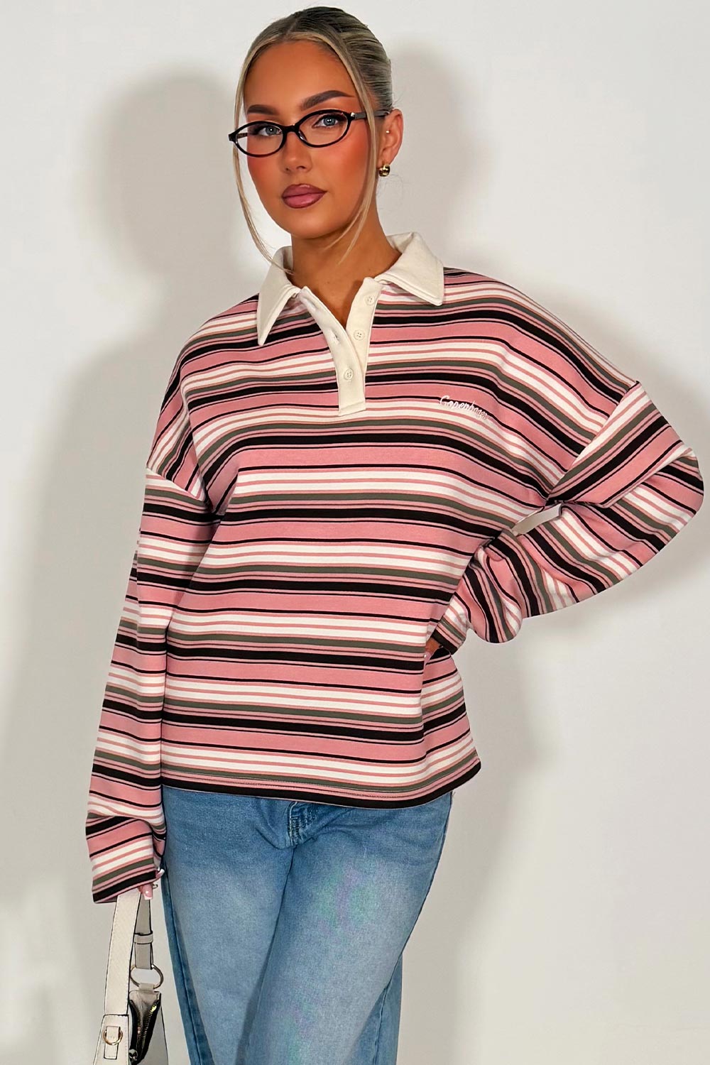 striped jumper with collar for womens styledup