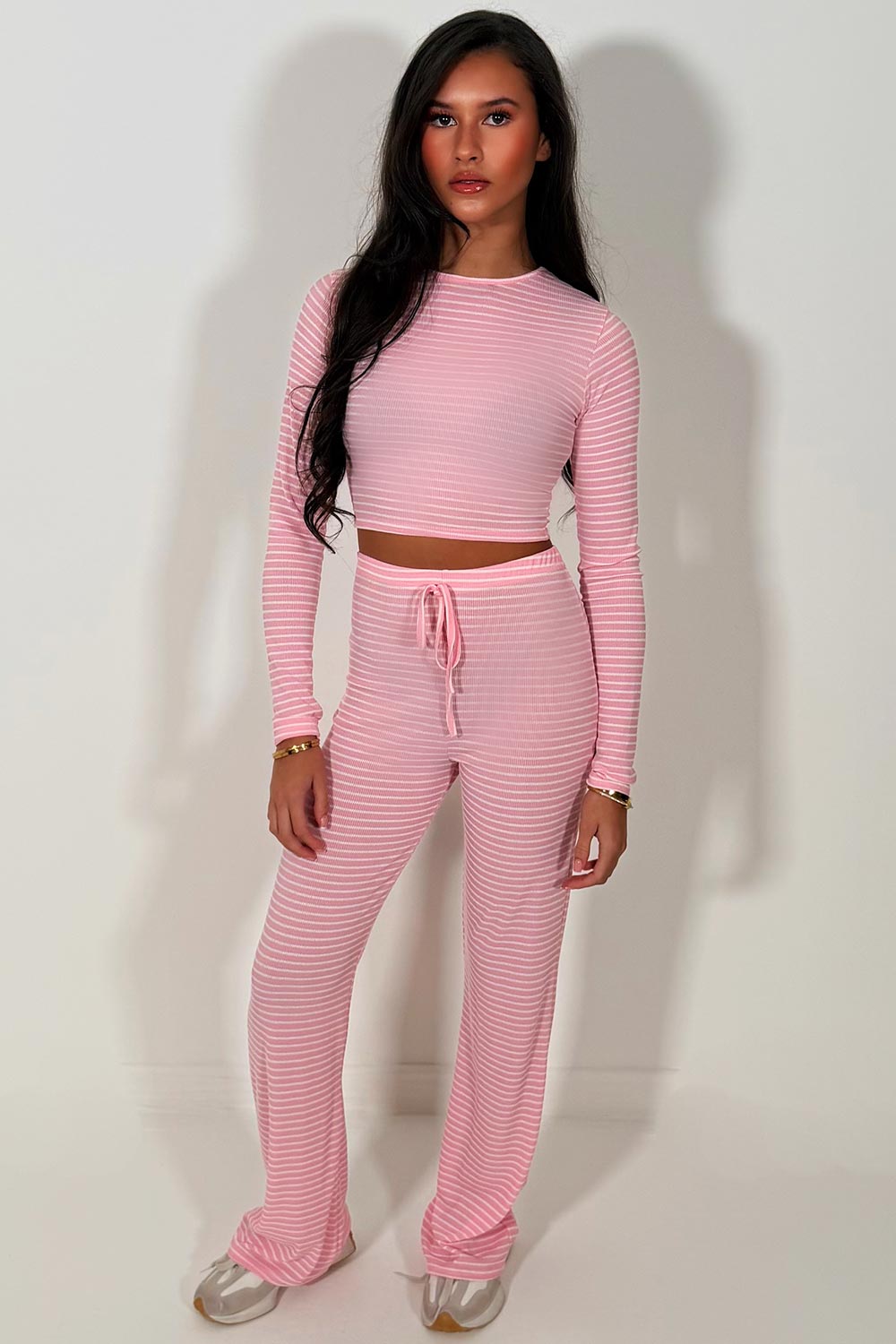 womens pink striped lounge set styledup