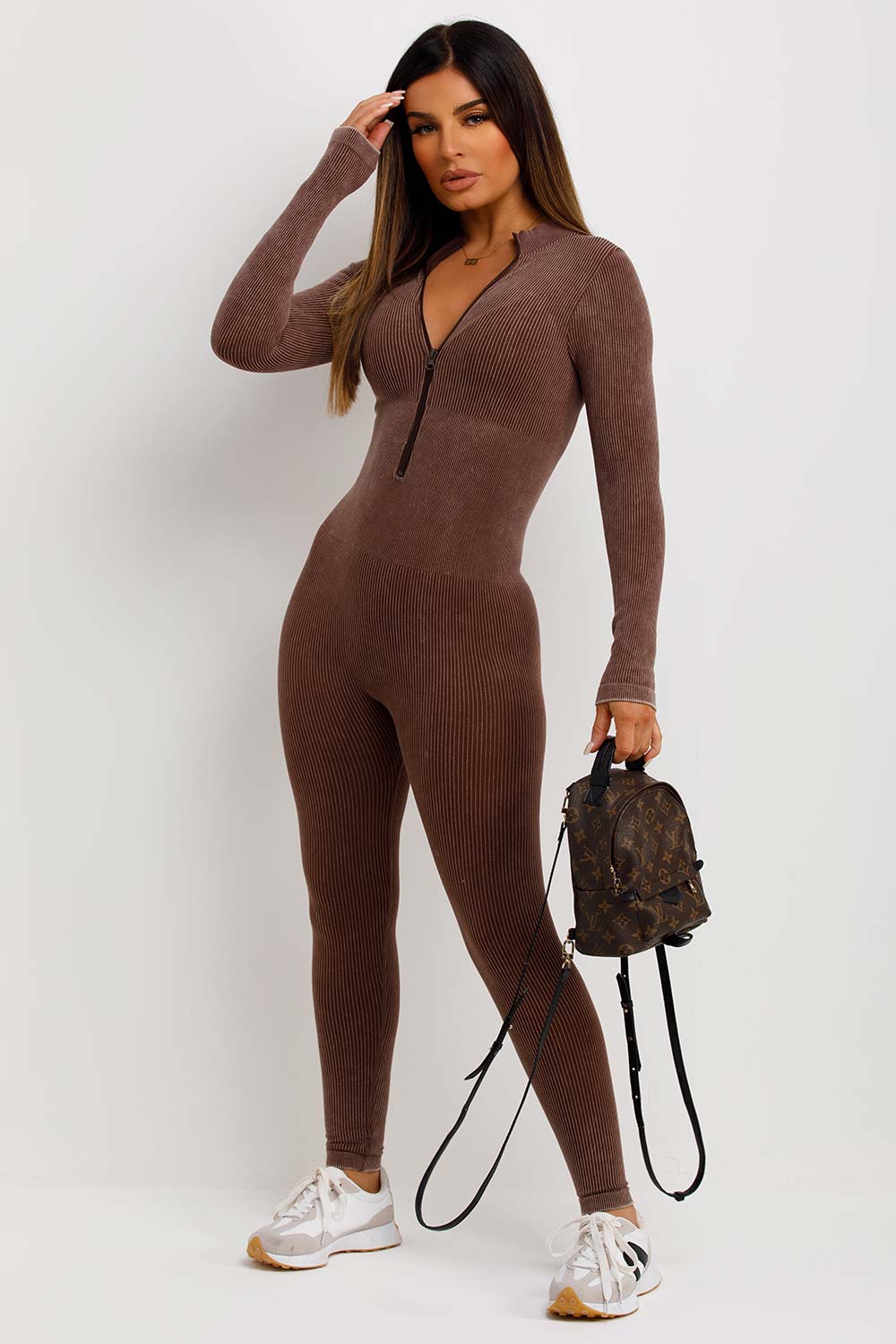 long sleeve ribbed jumpsuit structured contour
