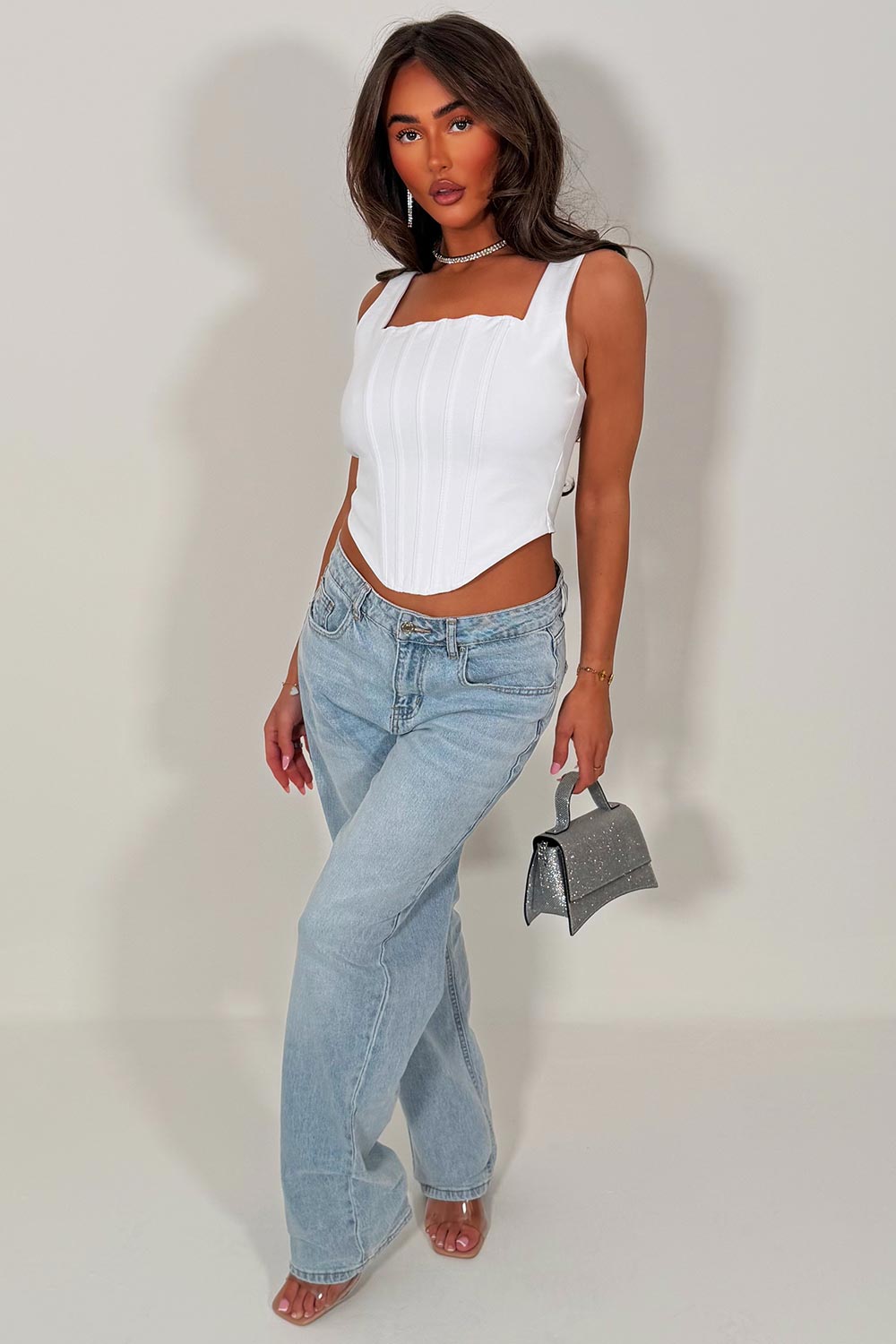 white corset top with tie up back festival holiday going out top styledup uk