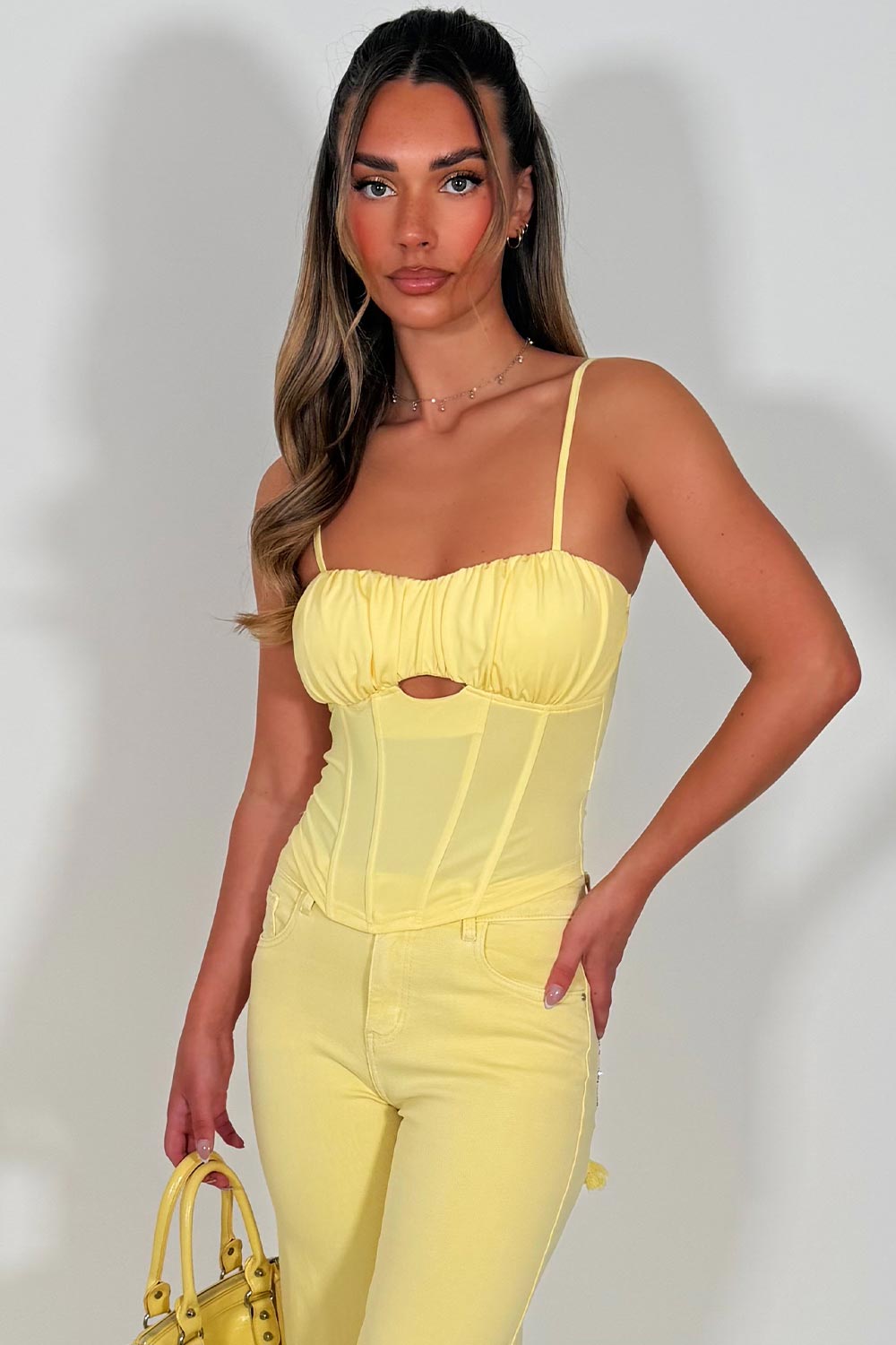 corset crop top yellow structured