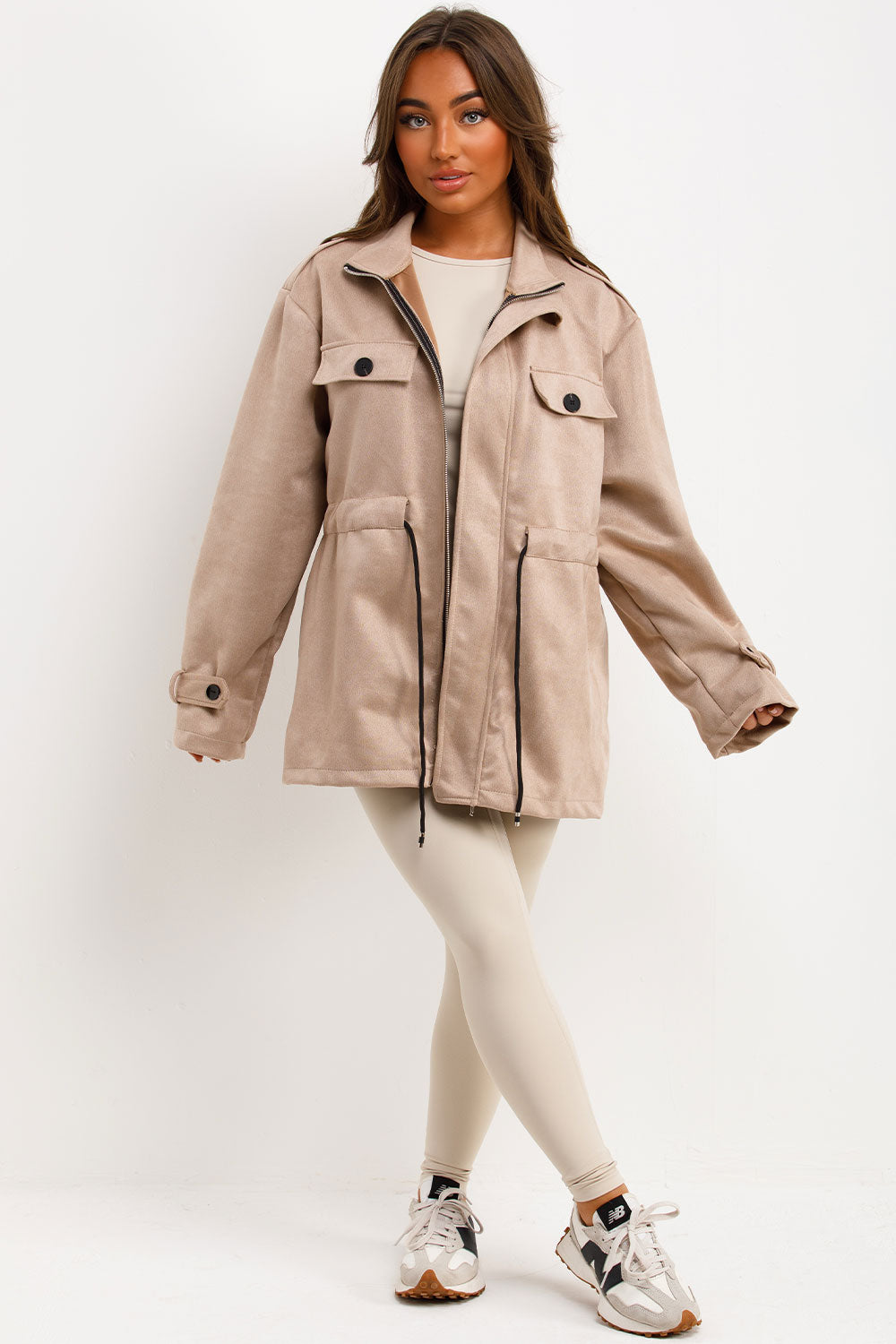 zara womens faux suede jacket with drawstring styledup