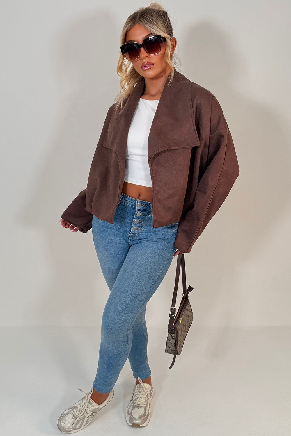 suede jacket with lapel collar and open front styledup uk