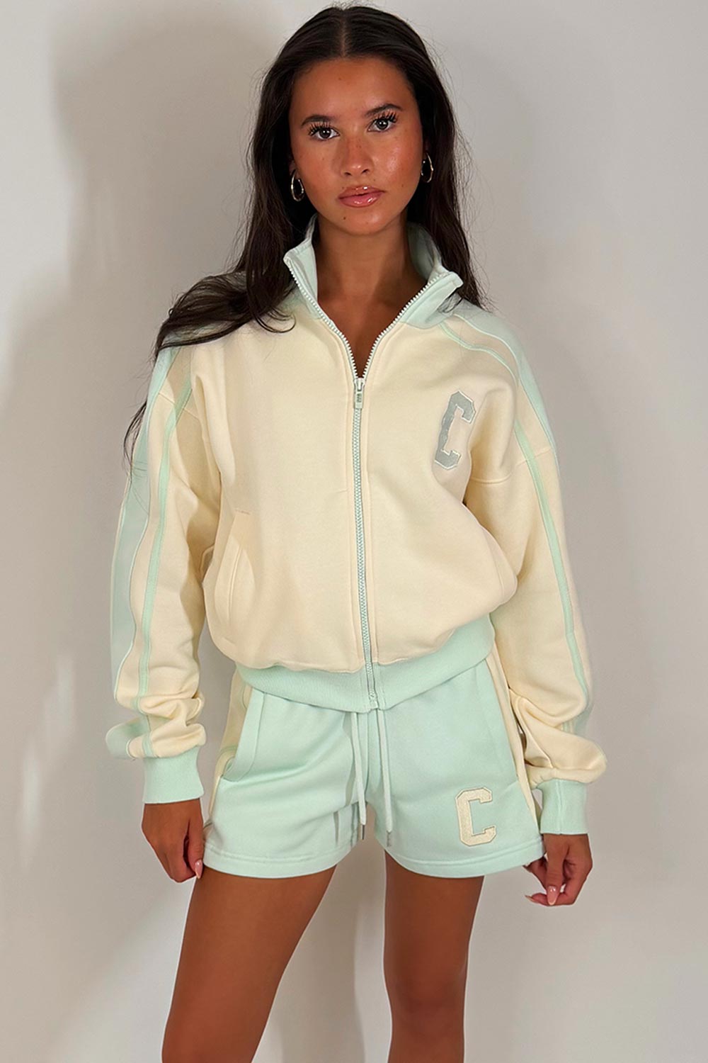 womens short tracksuit with c emblem styledup airport outfit zara uk