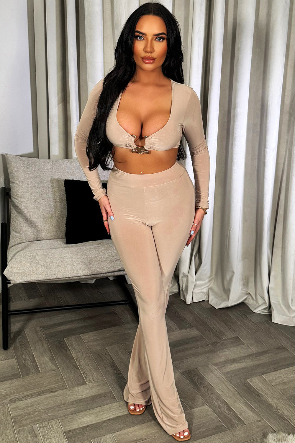 gold buckle top and trousers two piece set going out festival rave outfit