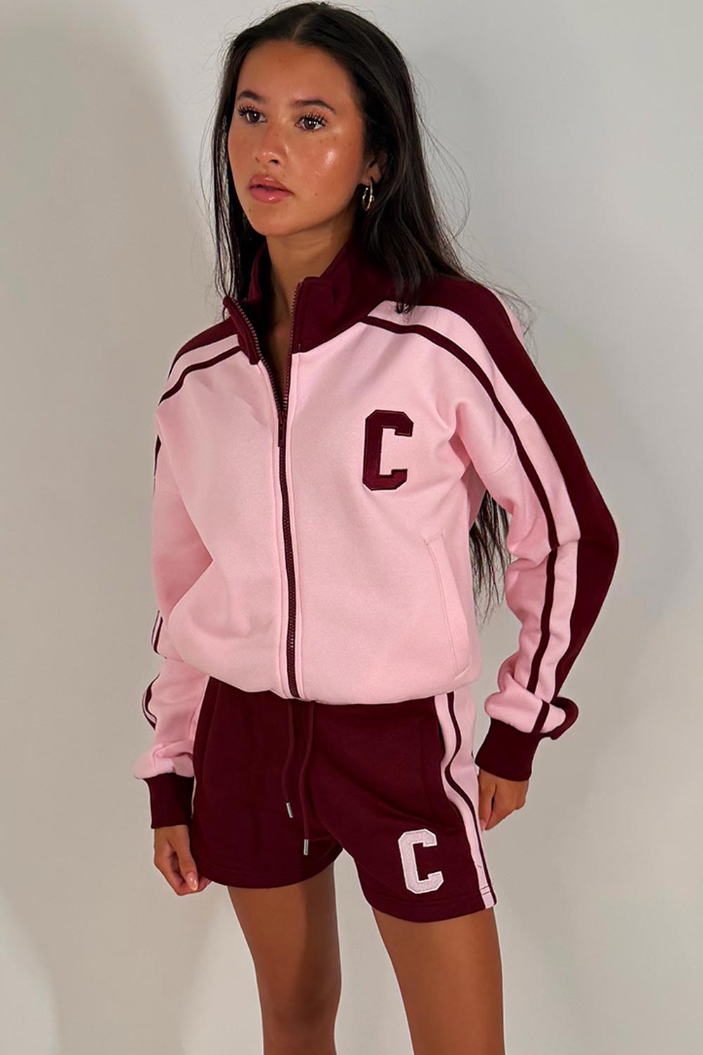 womens zip up shorts tracksuit lounge set airport outfit styledup