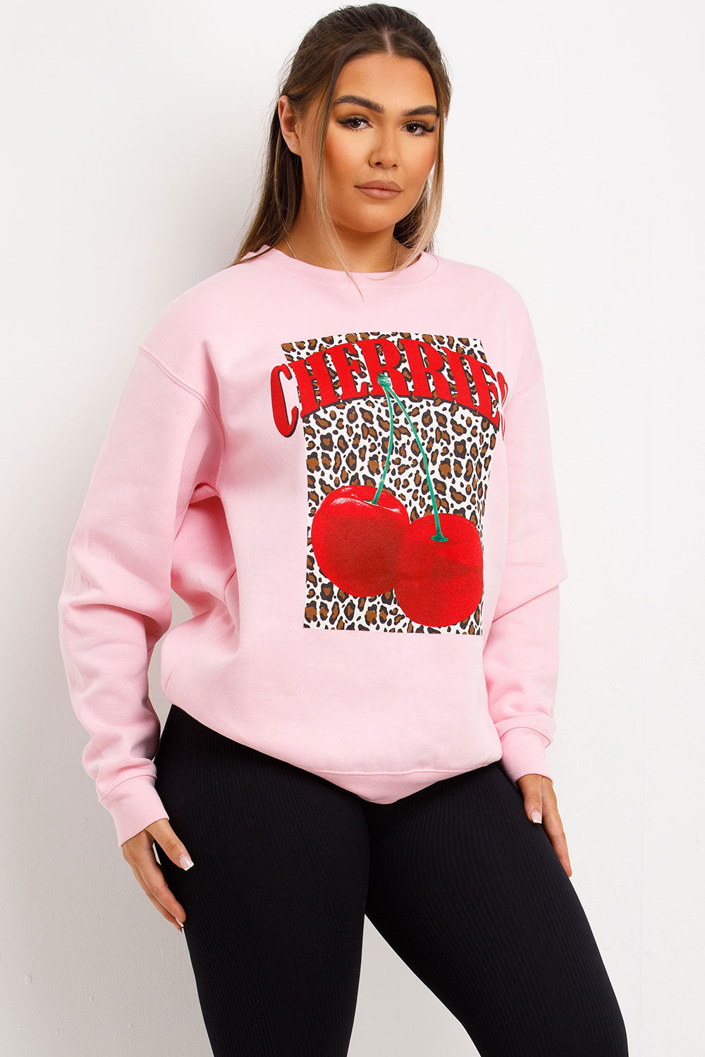 womens leopard cherry jumper sweatshirt