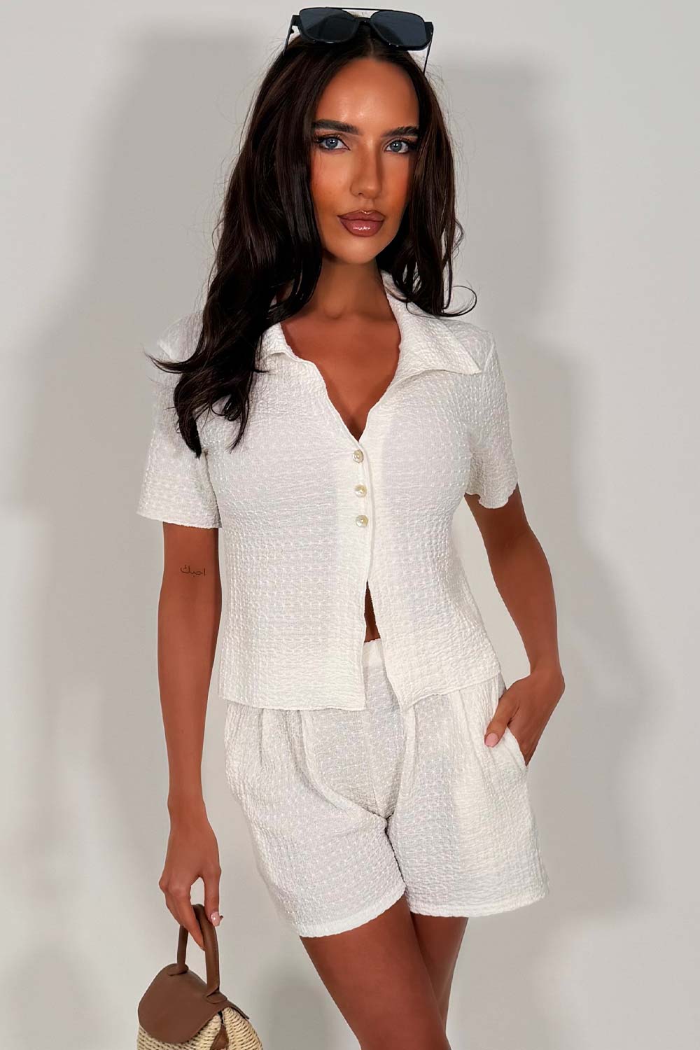 womens summer holiday shorts and top two piece co ord set travel outfit zara uk