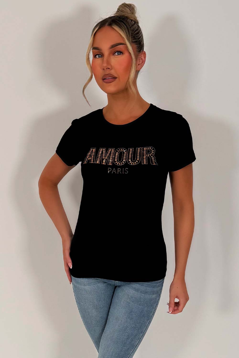rhinestone diamante embellishment t shirt for womens uk sale