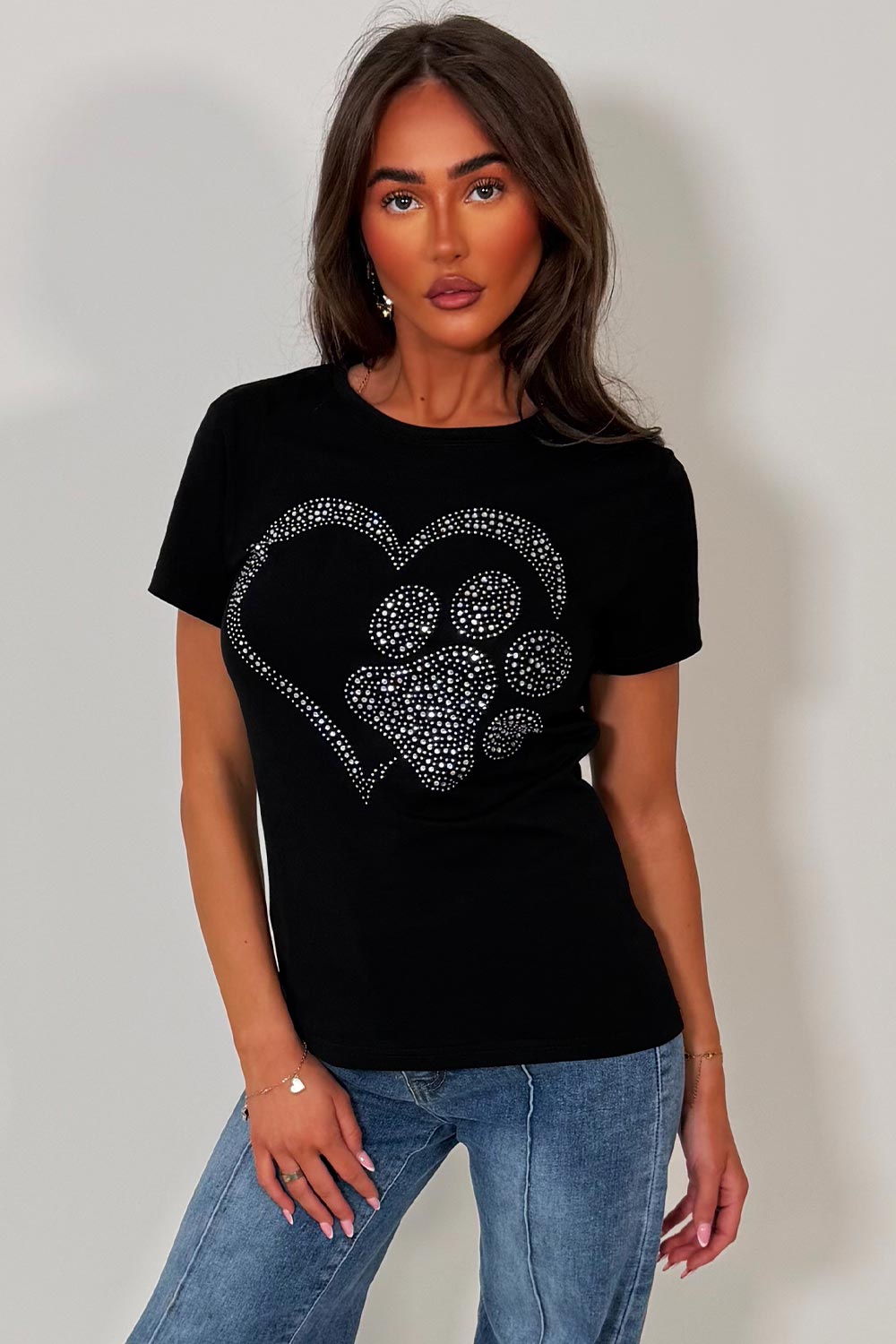 rhinestone diamante embellishment t shirt for womens uk sale