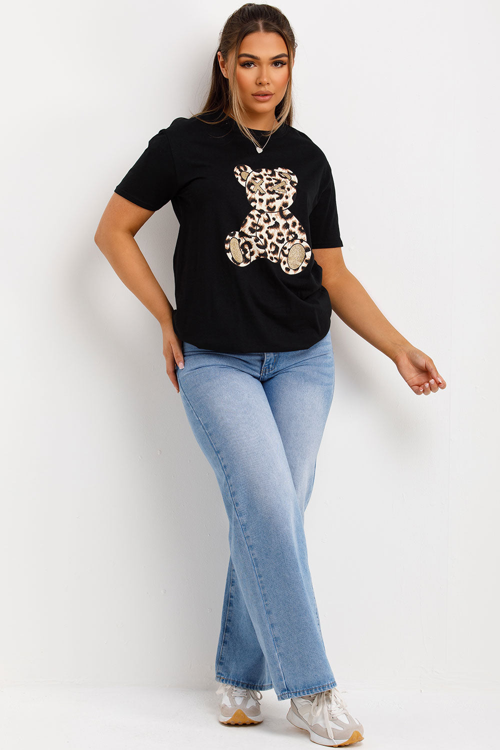 oversized t shirt with leopard print teddy bear womens
