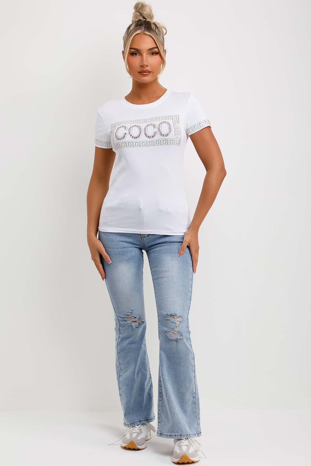 womens white sparkly diamante t shirt womens