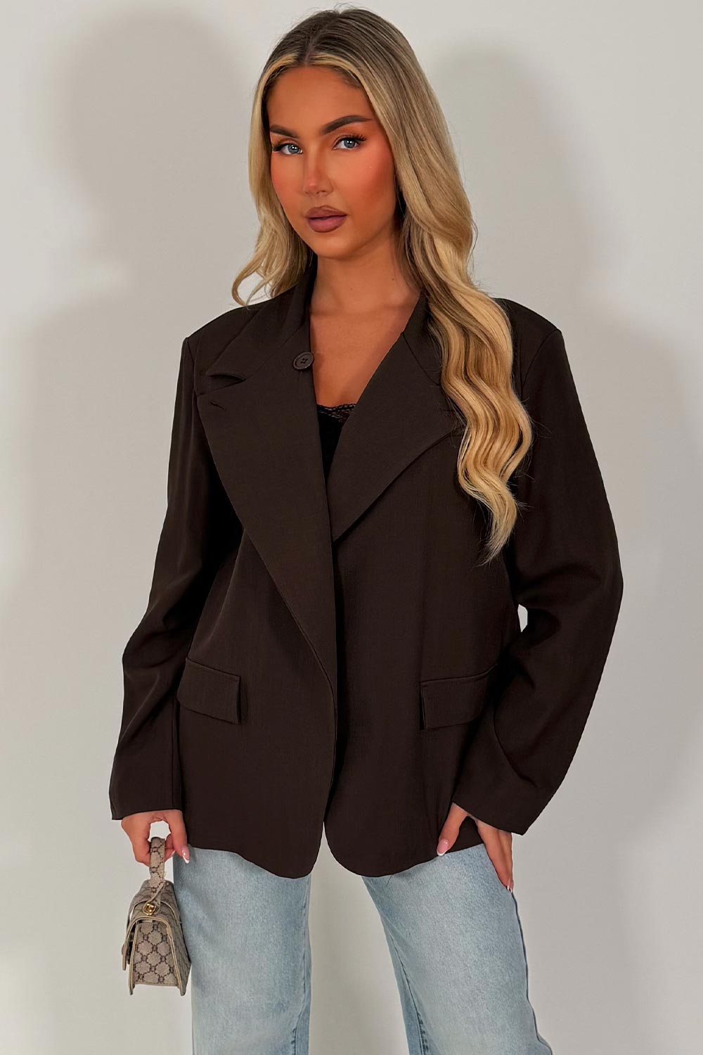 zara womens cross over blazer asymmetric tailored jacket brown styledup uk