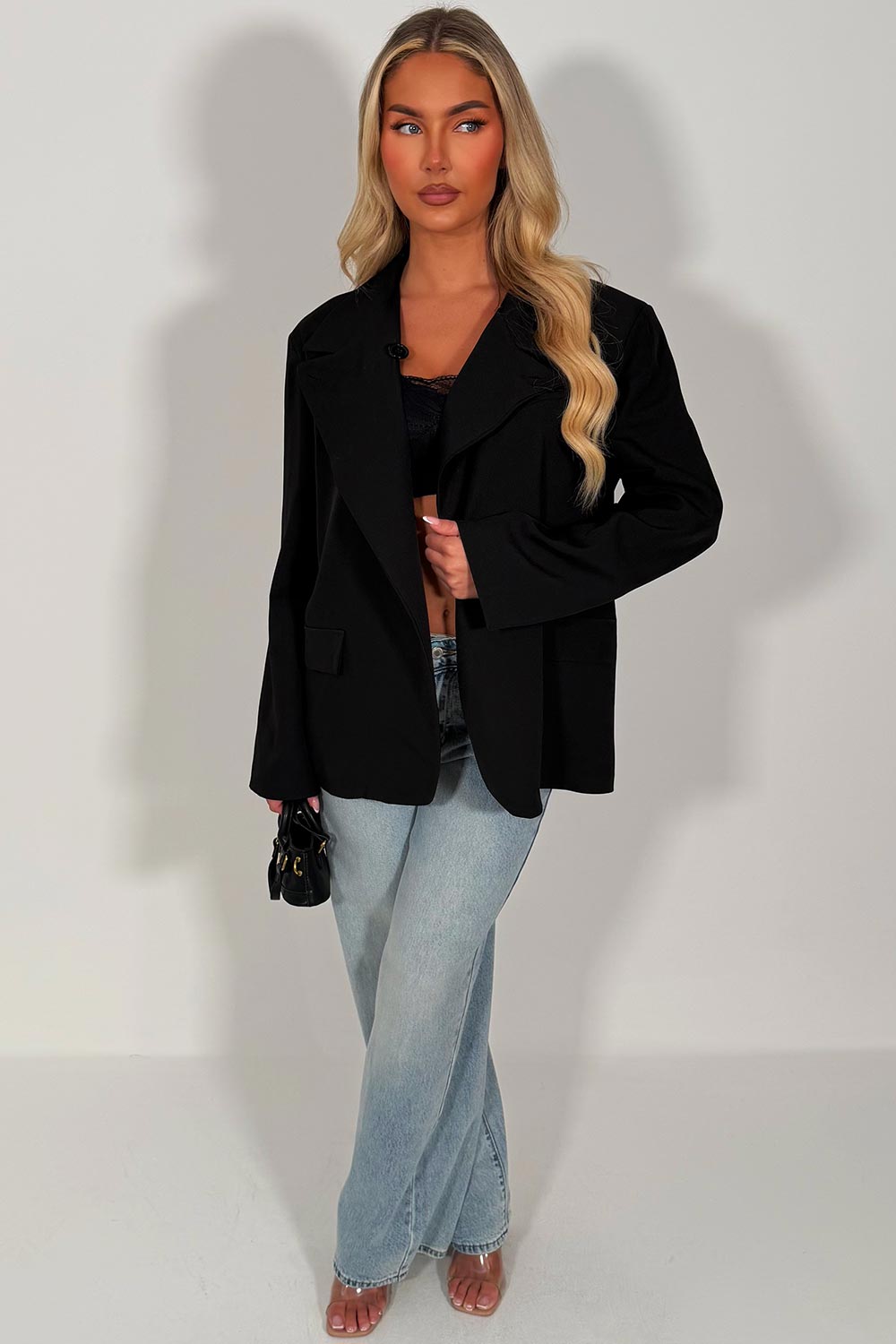 zara womens cross over blazer asymmetric tailored jacket black styledup uk