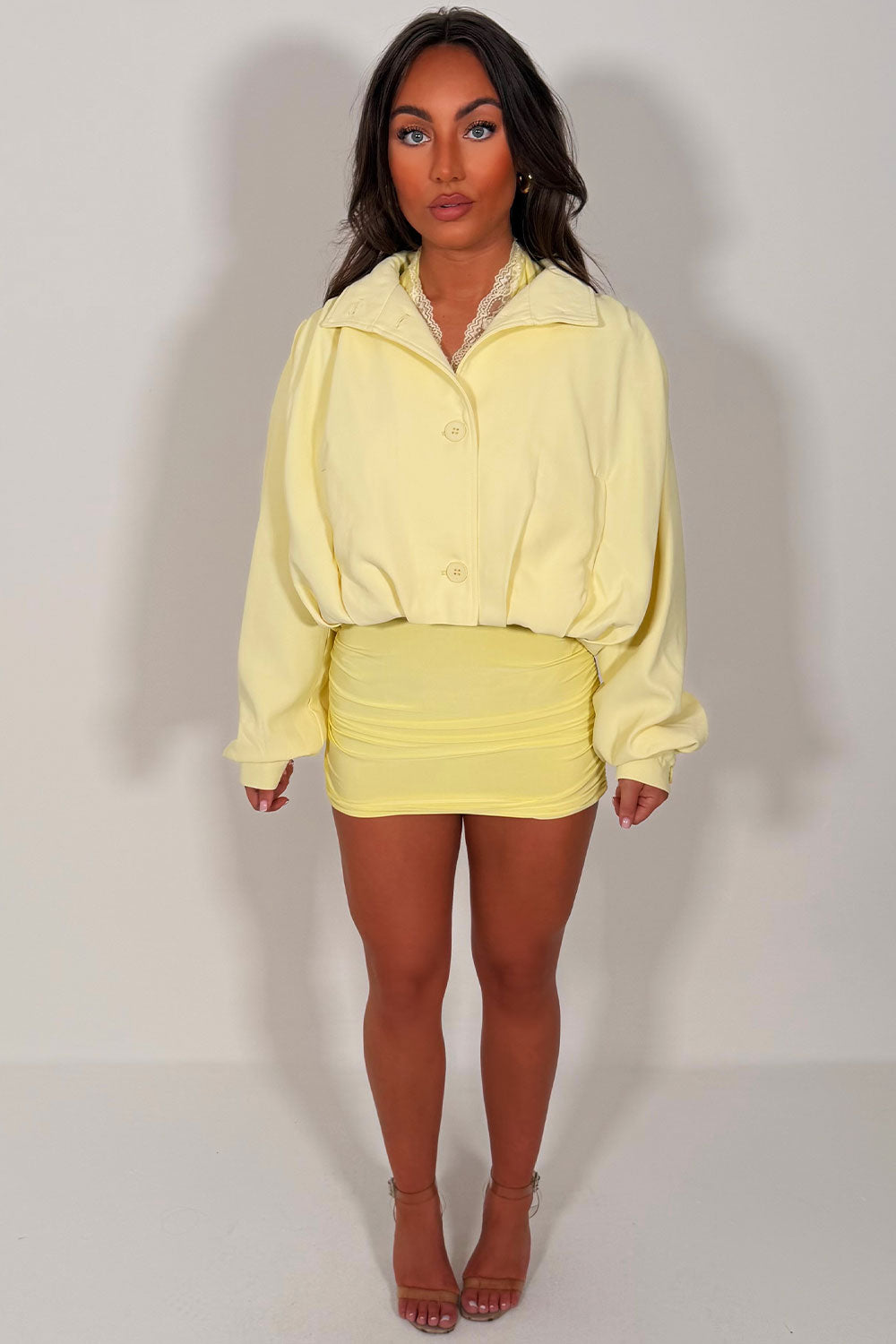 womens pink bomber jacket with funnel neck long sleeves pleated shoulders styledup zara uk