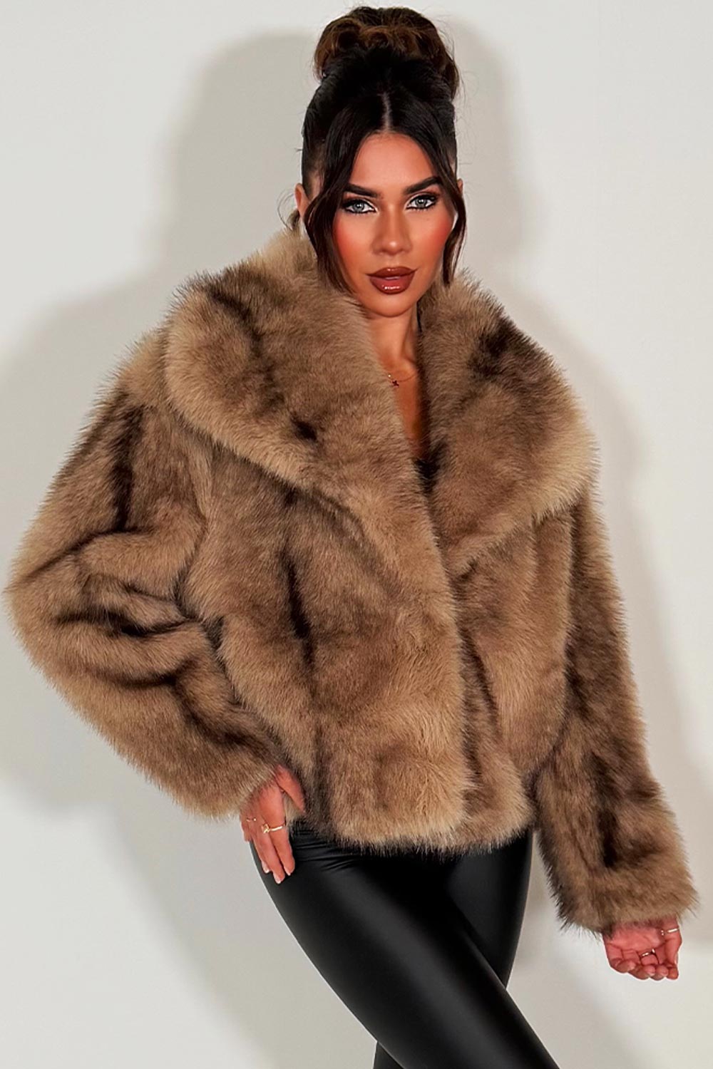 faux fur jacket for womens with collar styledup