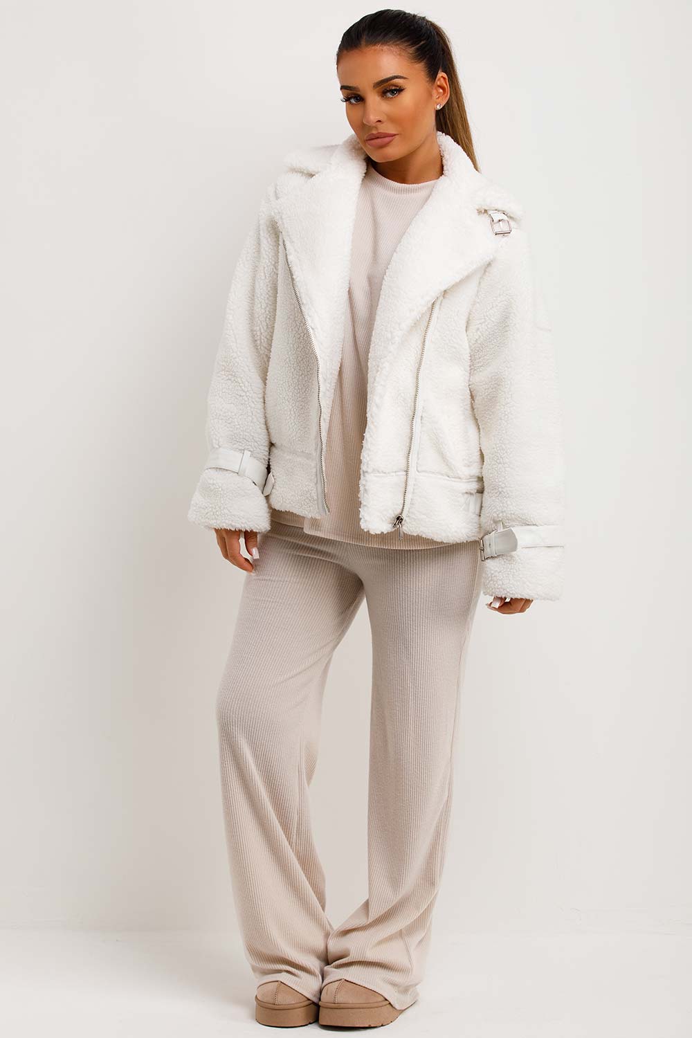 womens teddy aviator jacket