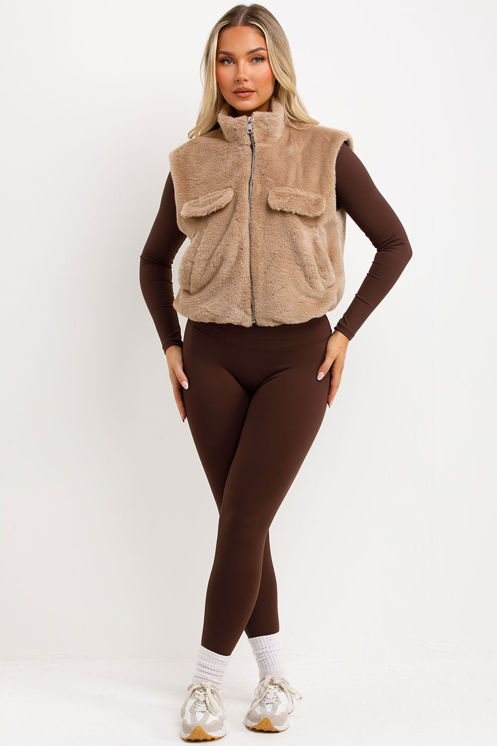 womens winter teddy gilet cropped