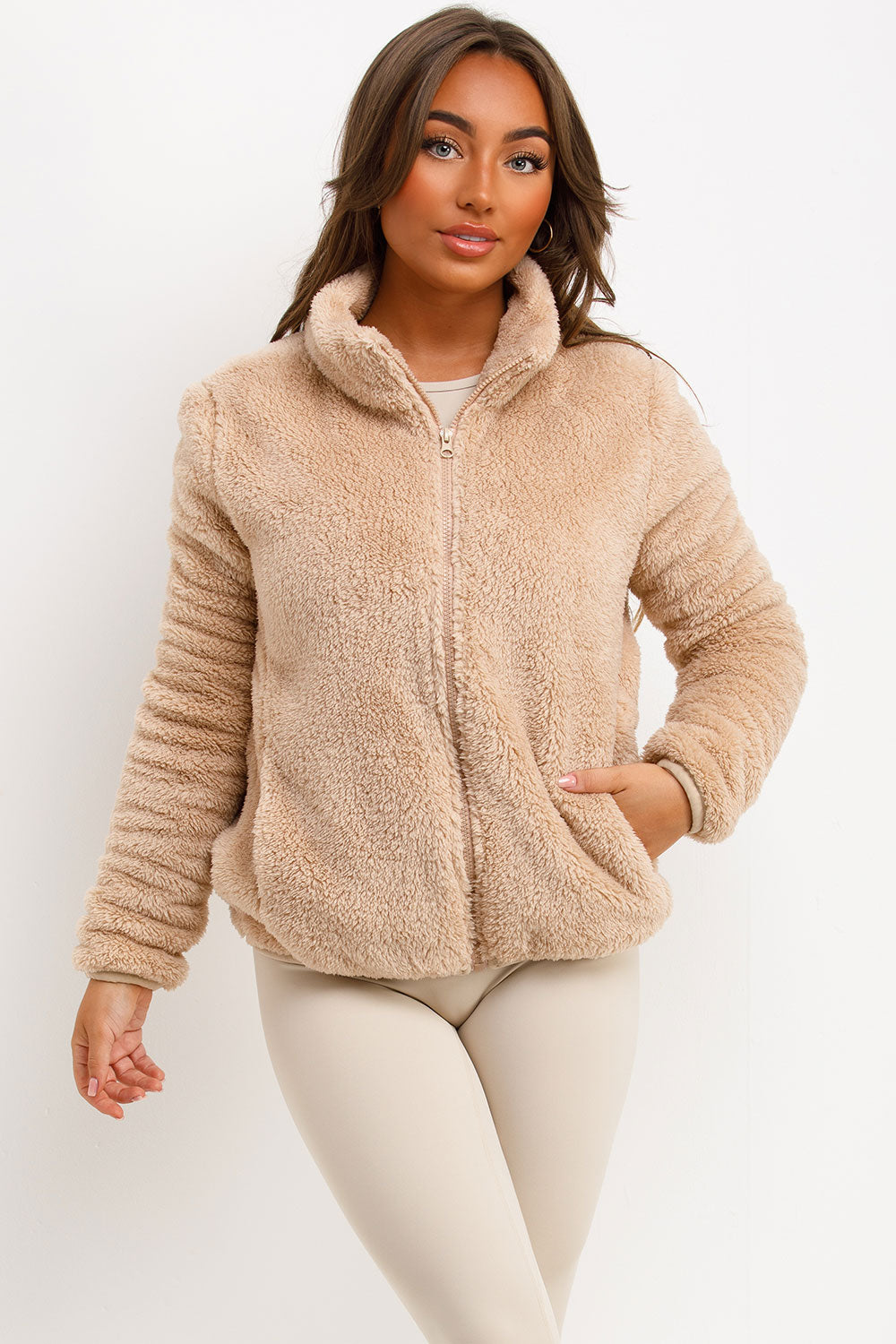 long sleeve teddy jacket for womens