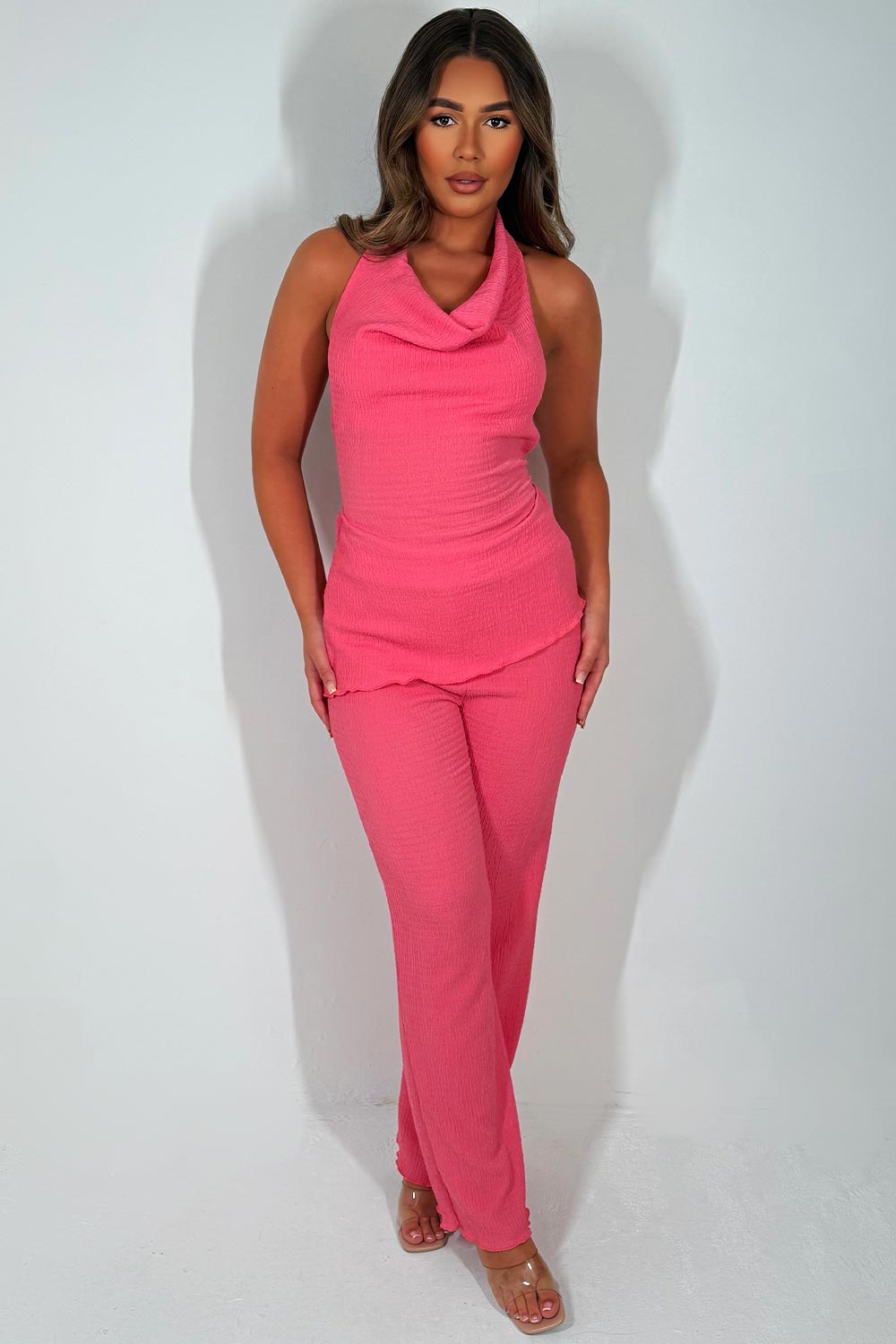 halter neck backless top and trousers two piece summer holiday outfit set zara womens uk