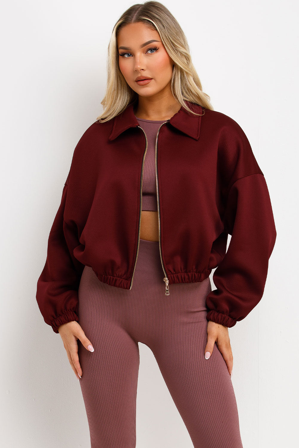 puffed bomber jacket with lapel collar double welt pockets zara womens