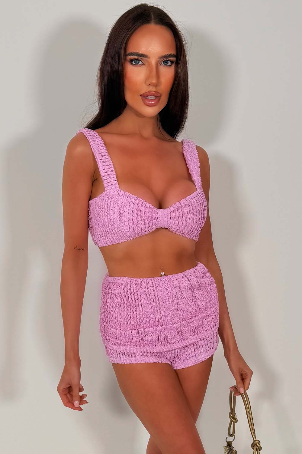 lilac micro shorts and crop top two piece going out festival outfit for womens styledup whitefox uk
