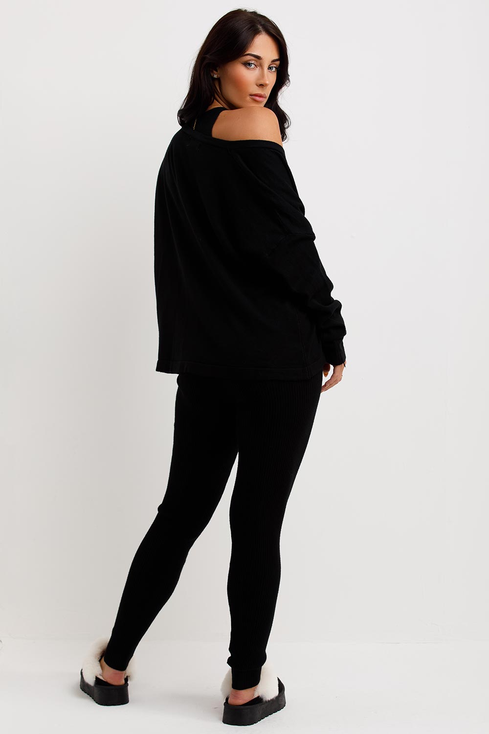 womens black knitted loungewear co ord set