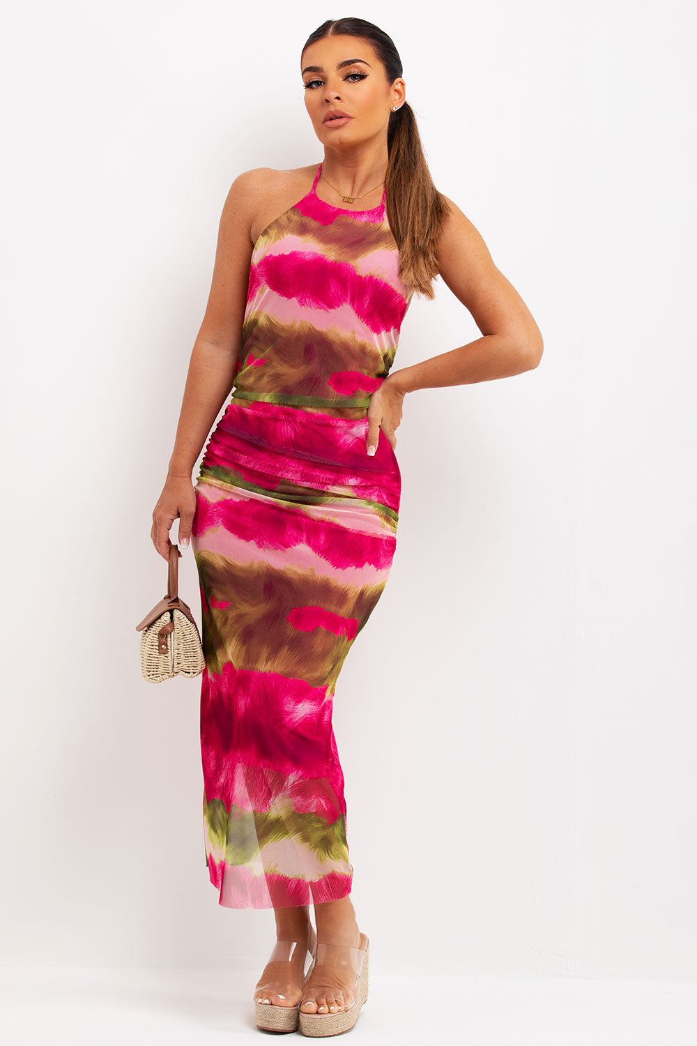 printed tulle midi dress zara