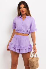 womens cheesecloth shirt and shorts co ord holiday outfit