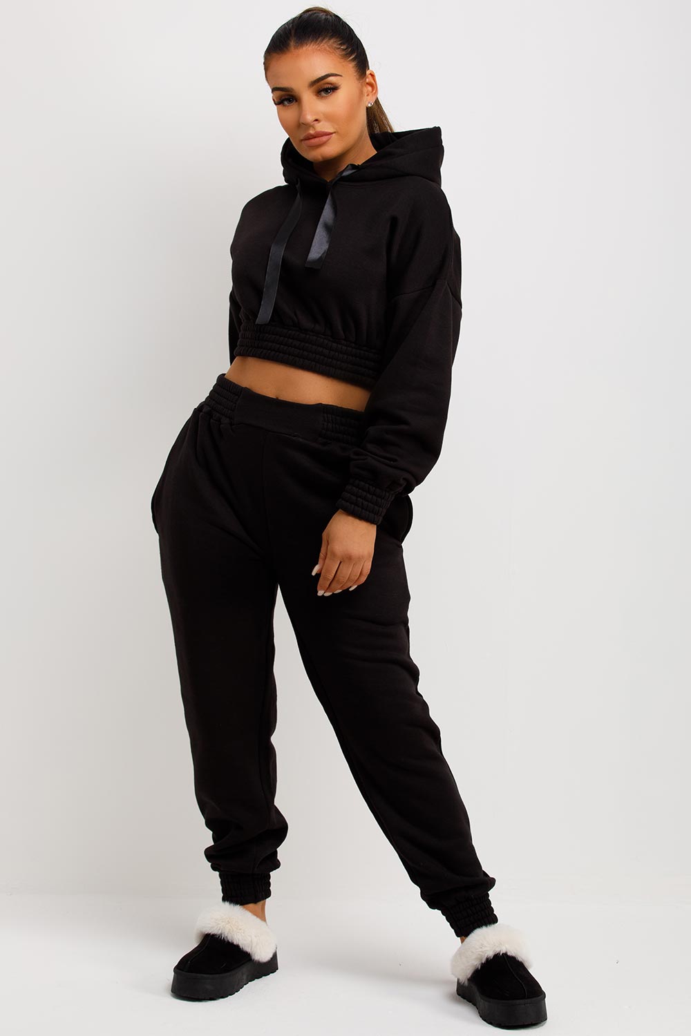 womens crop tracksuit black