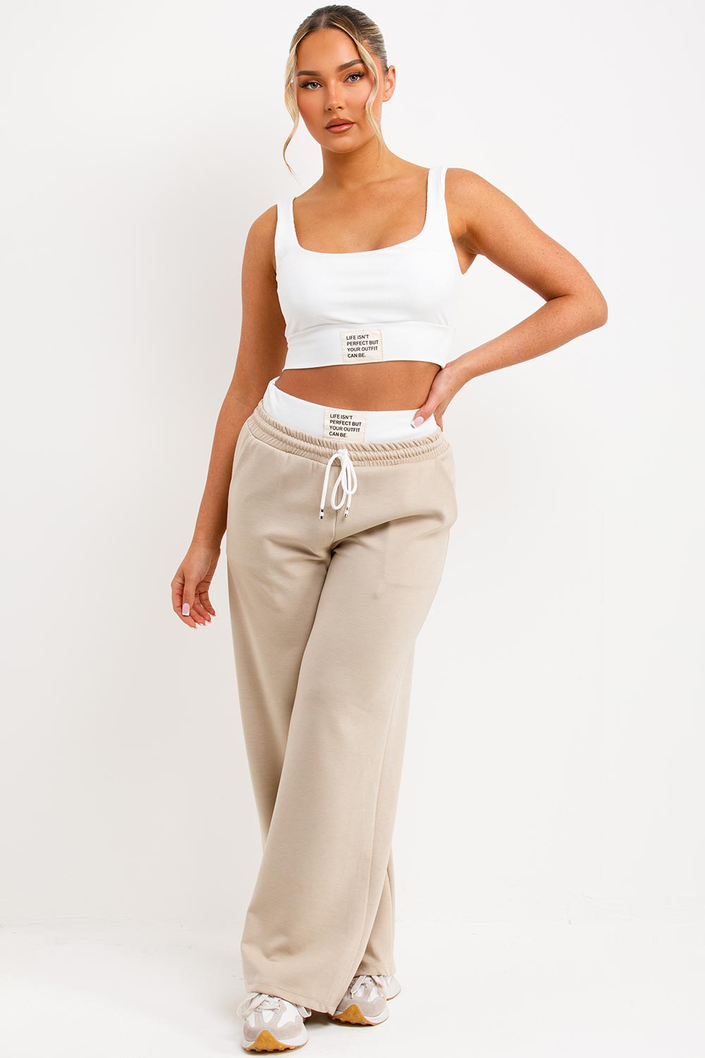 womens zara tracksuit wide leg joggers and crop top lounge set airport holiday outfit