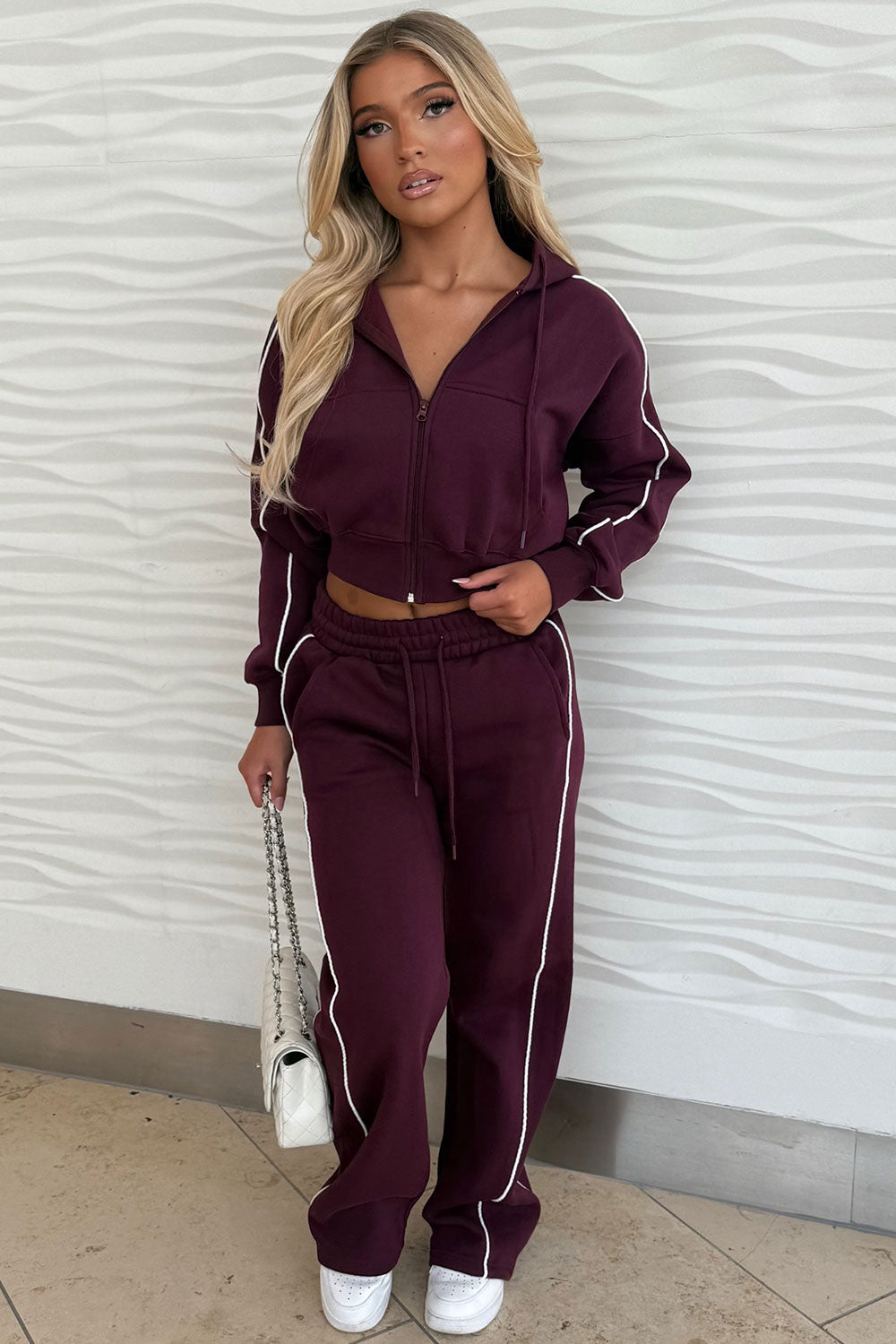 womens crop hoodie and joggers tracksuit set airport outfit styledup