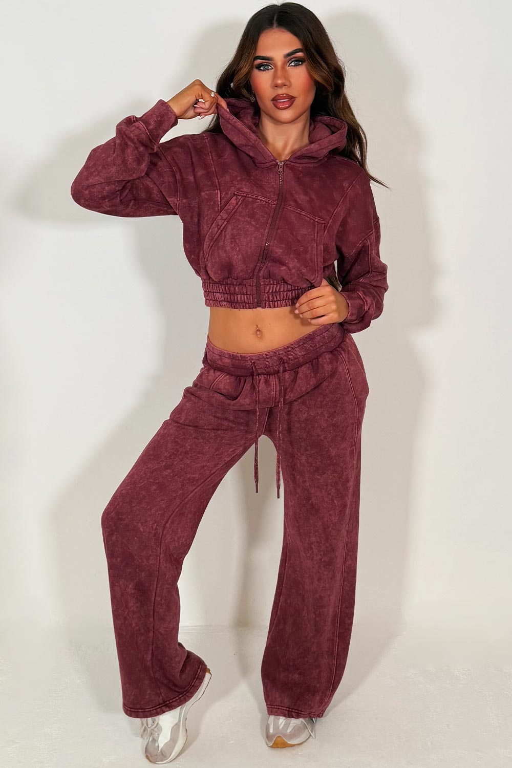 womens wide leg joggers and crop zip up hoodie tracksuit set styledup fashion
