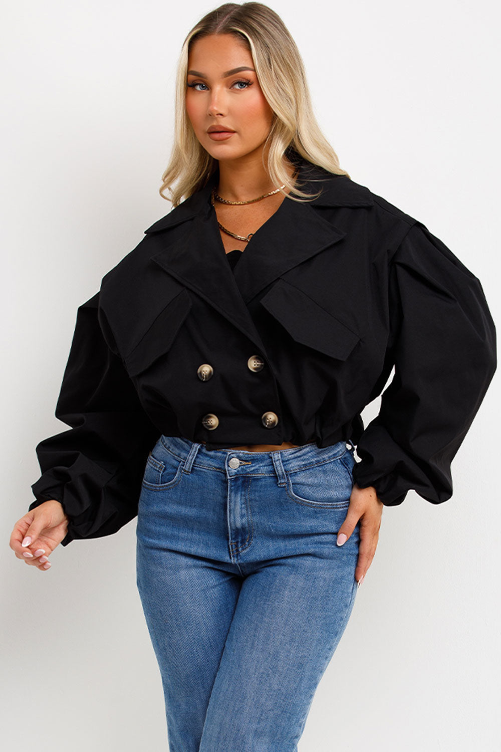 womens crop trench jacket double breasted zara uk
