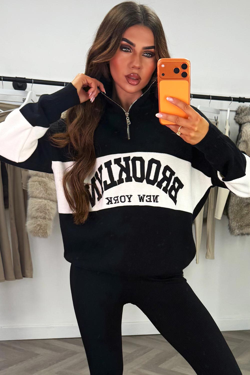 womens half zip knitted jumper black