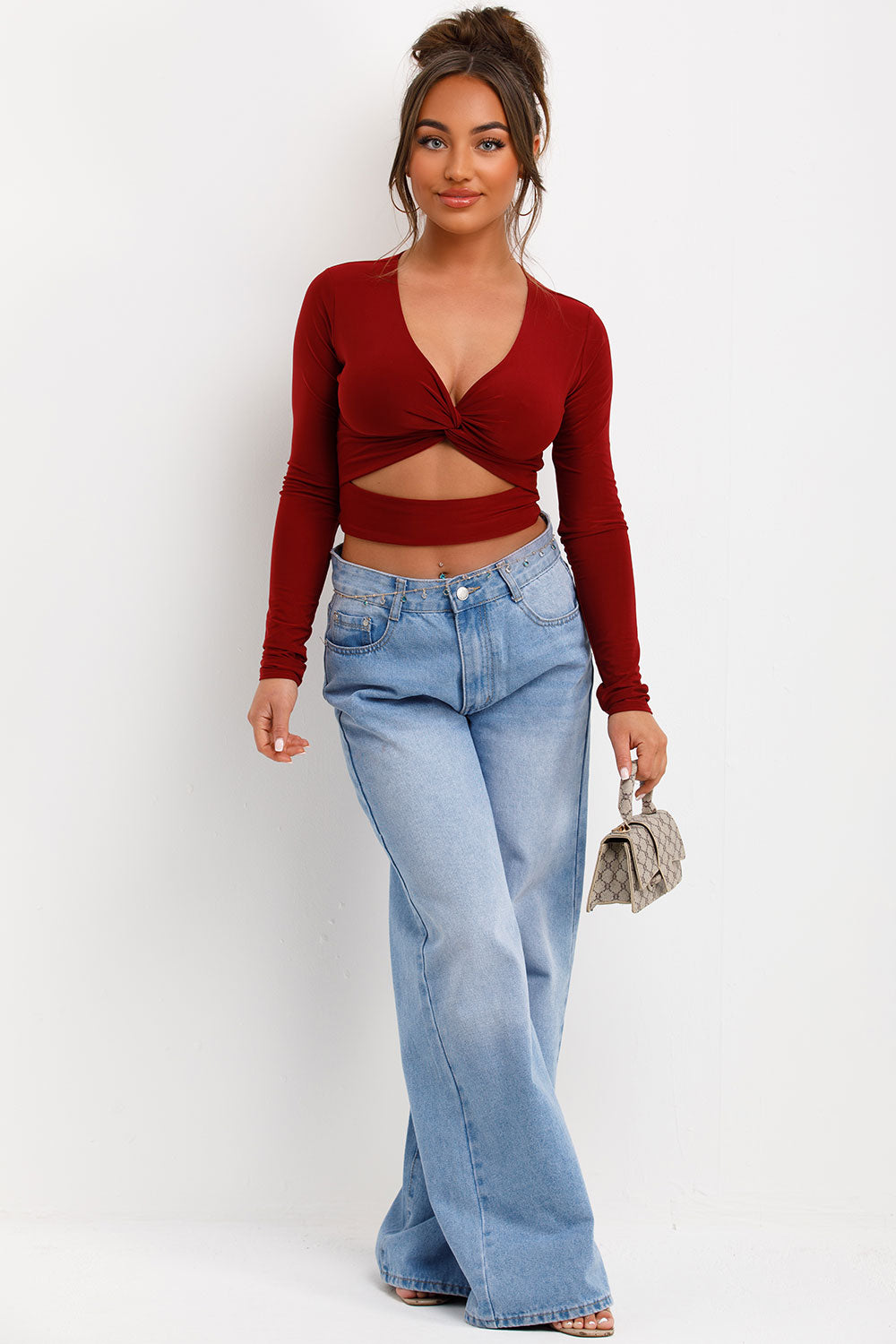 long sleeve cut out front festival top