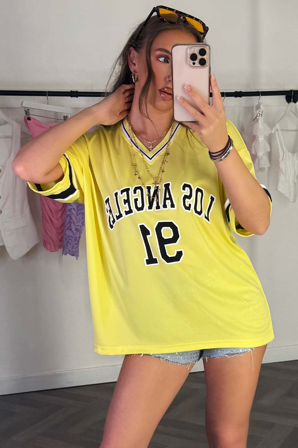 womens football jersey t shirt with los angeles print