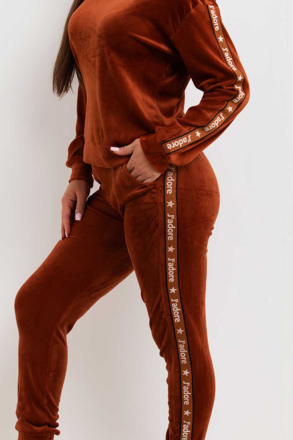 womens jadore slogan velour tracksuit velvet hoodie and joggers co ord