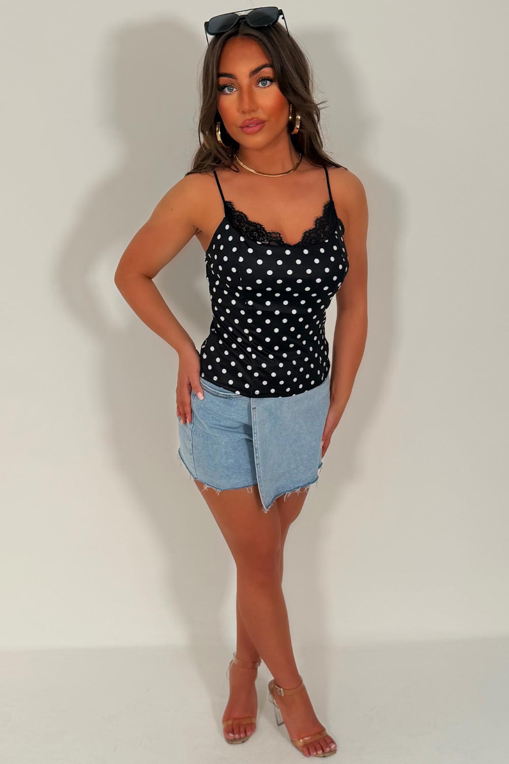 lace trim polka dot top whitefox styledup uk