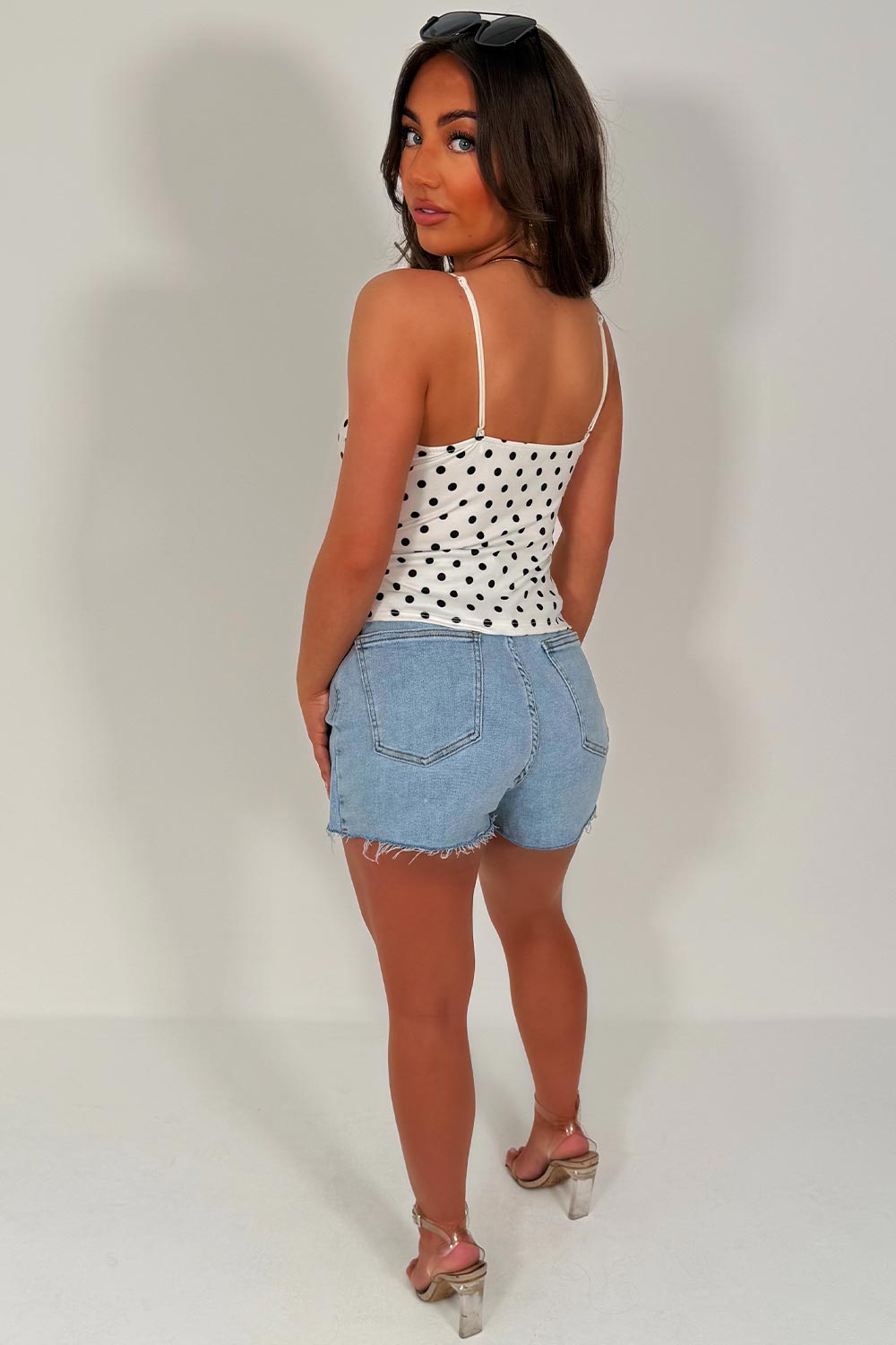 lace trim polka dot top whitefox styledup uk