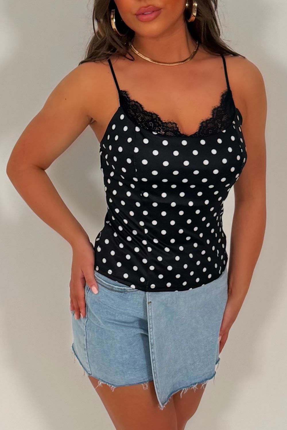 polka dot top with lace trim styledup whitefox uk