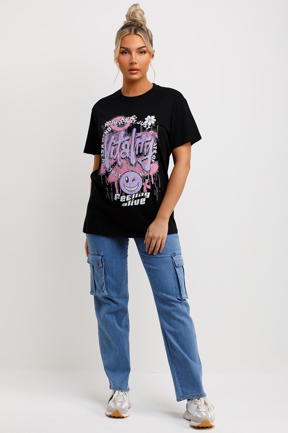 graphic print black t shirt womens