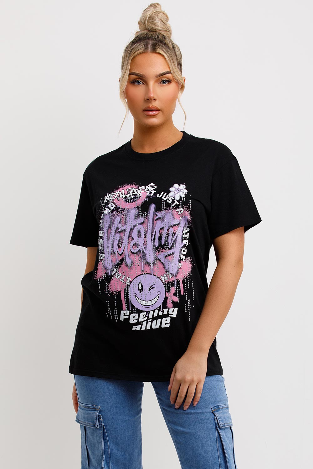 vatility slogan graphic oversized t shirt womens